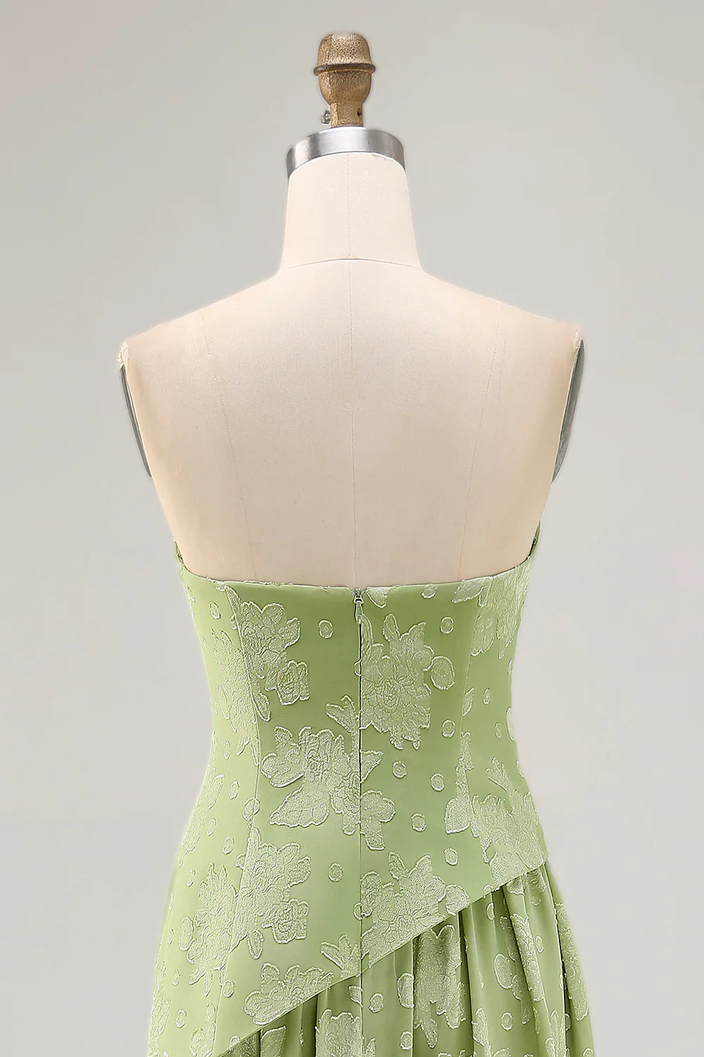 Sage Green A Line Strapless Long Wedding Guest Dress