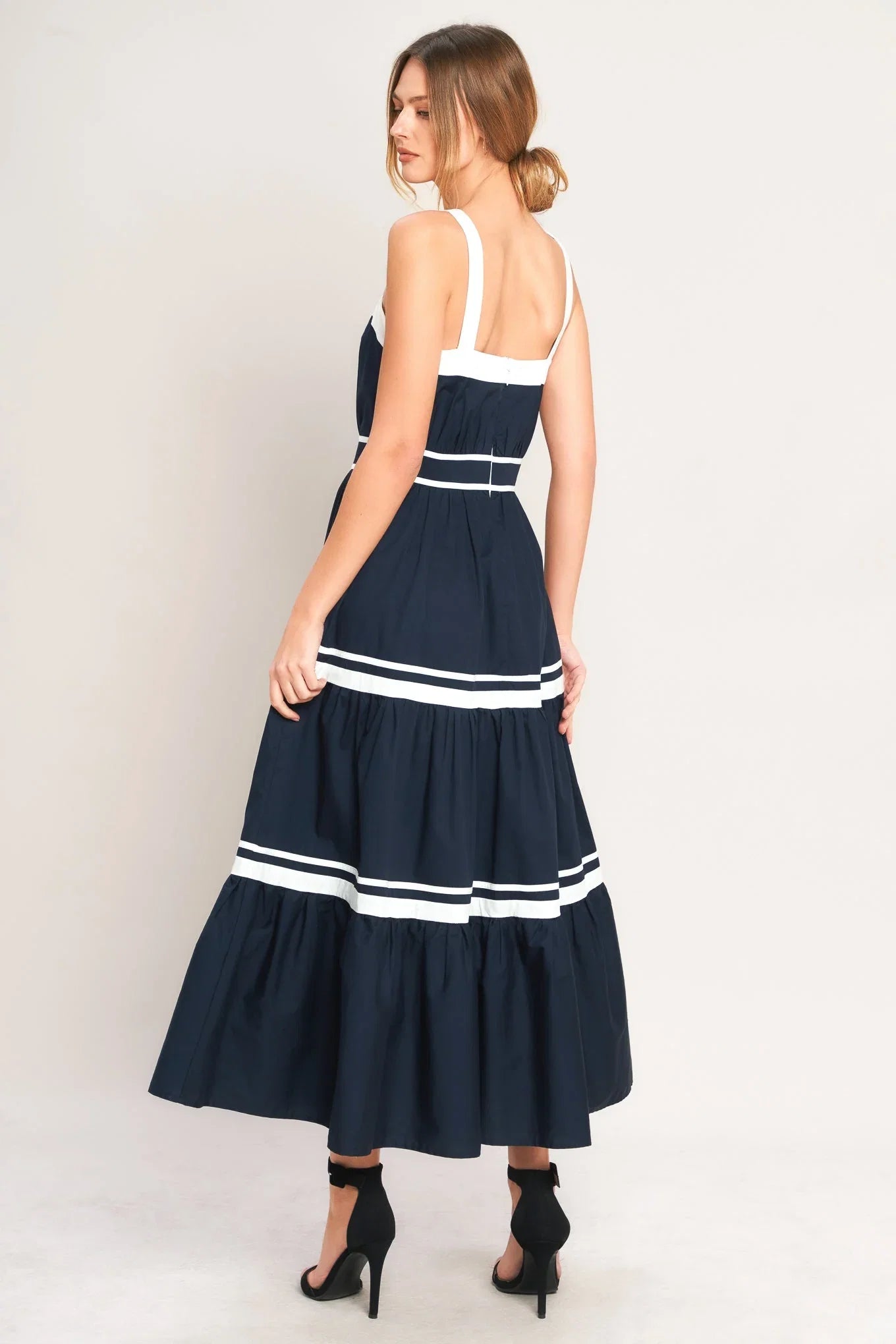 NAVY WHITE CONTRAST MIDI DRESS
