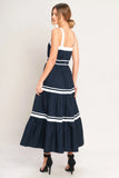 NAVY WHITE CONTRAST MIDI DRESS