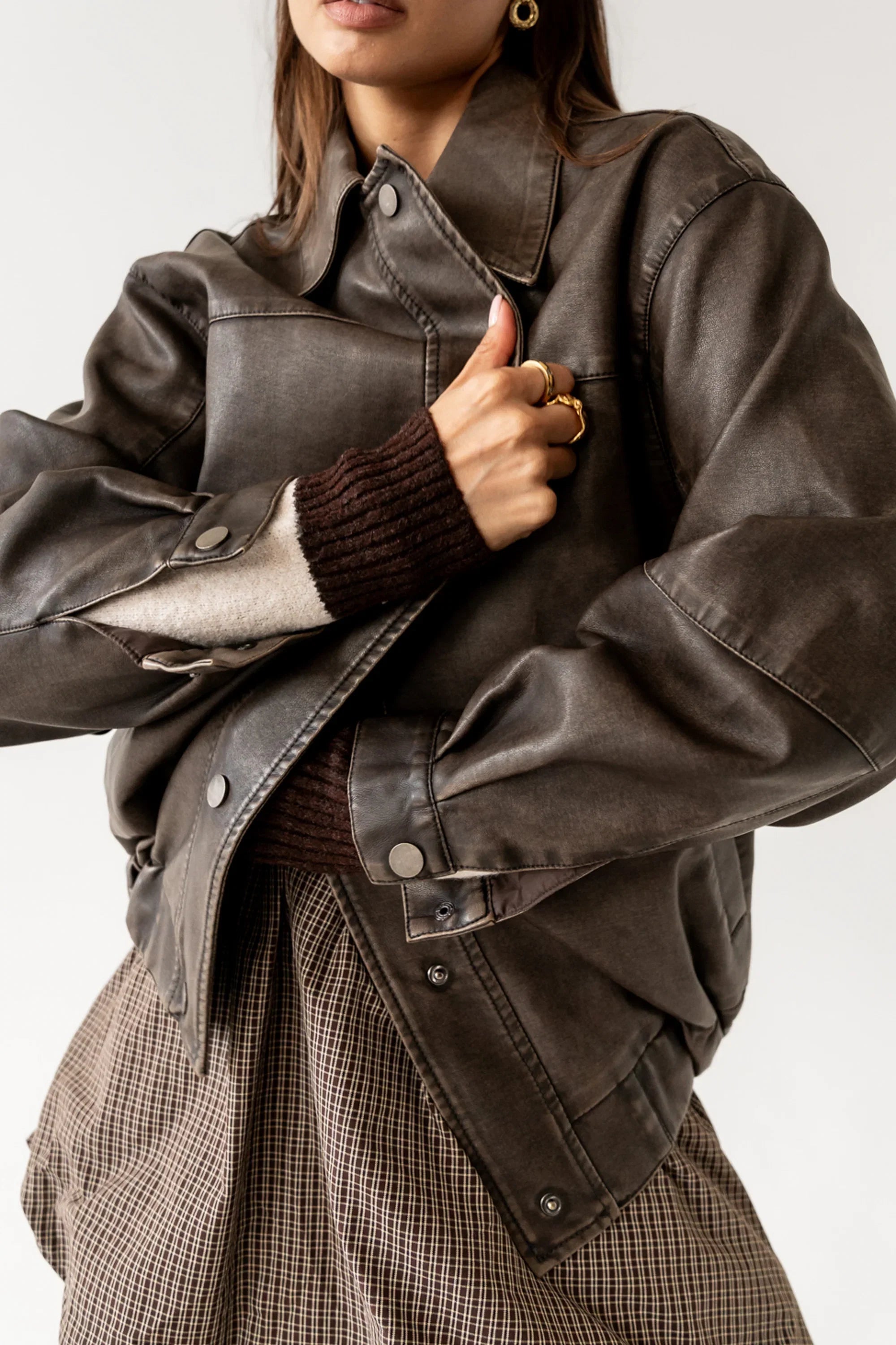 Brecken Vegan Leather Jacket in Brown FINAL SALE
