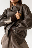 Brecken Vegan Leather Jacket in Brown FINAL SALE