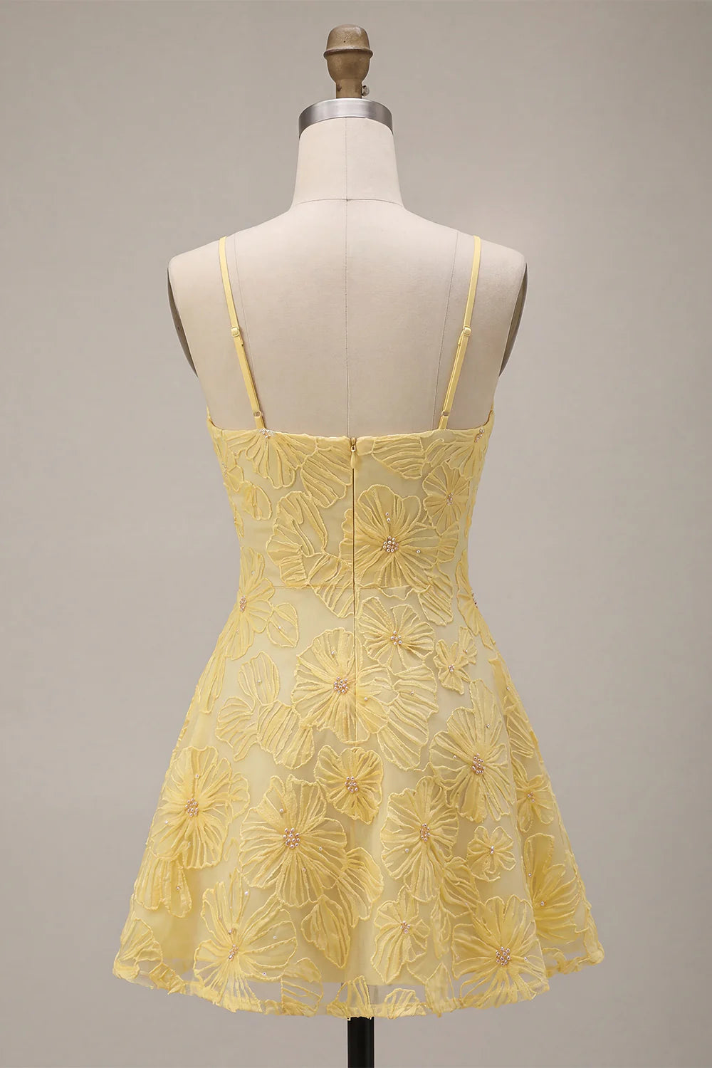 Yellow Floral Beaded A Line Short Homecoming Dress