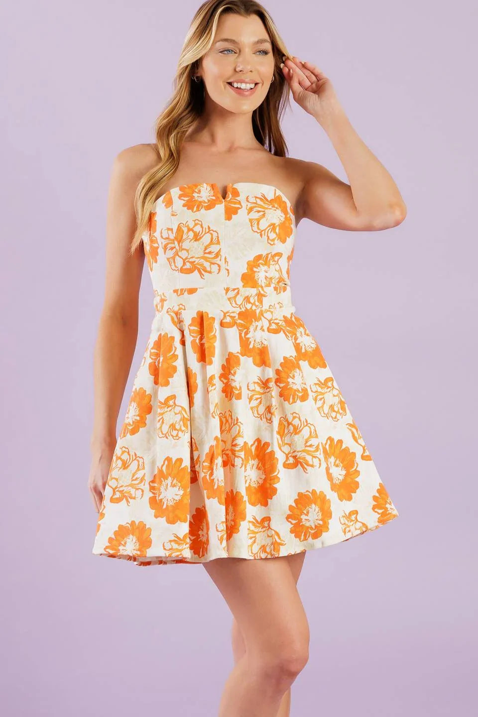 TANGERINE MIMOSAS ORANGE FLORAL MINI DRESS FINAL SALE
