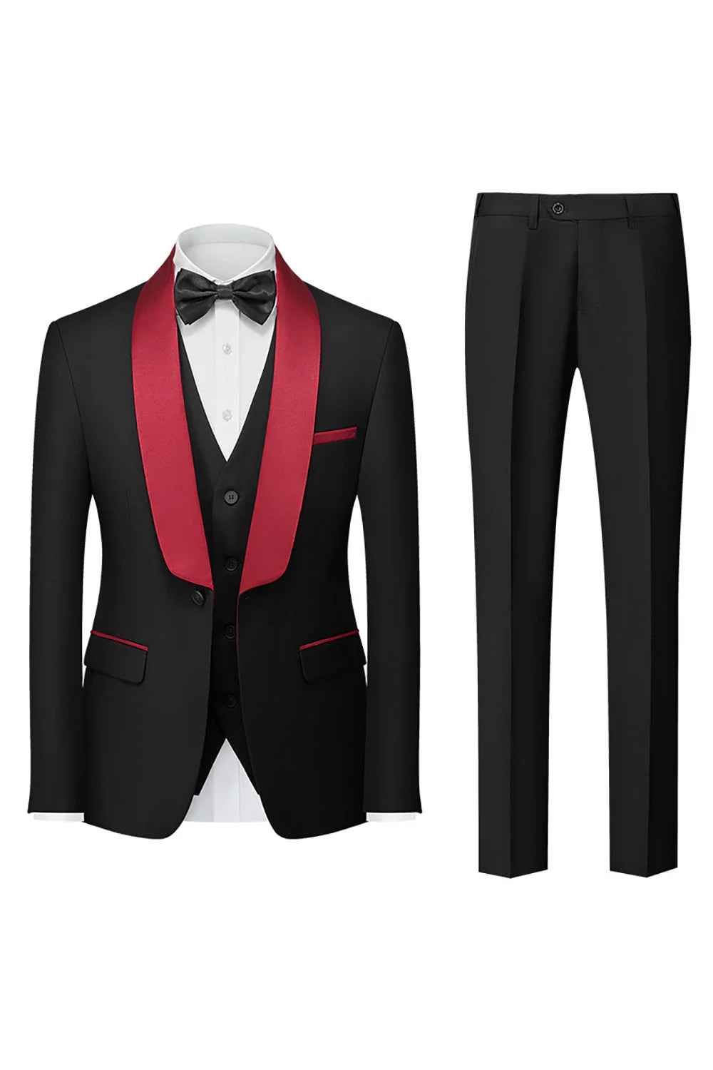 Mens Black Silm Fit 3 Piece Shawl Lapel One Button Wedding Guest Suits
