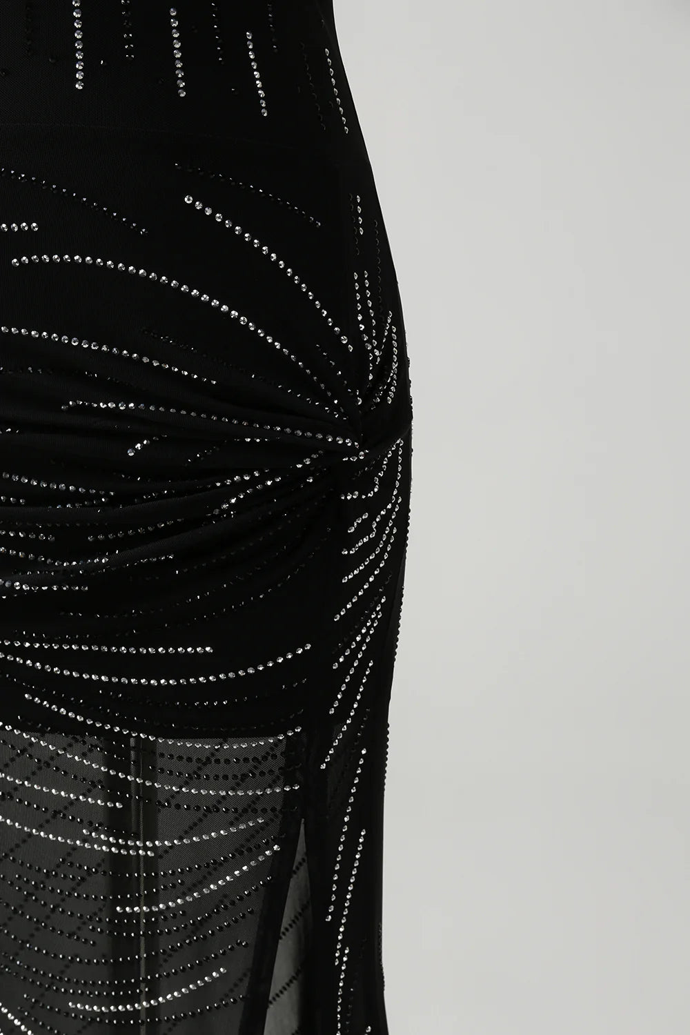 Glitter Mermaid Spaghetti Straps Beaded Long Black Prom Dress with Slit