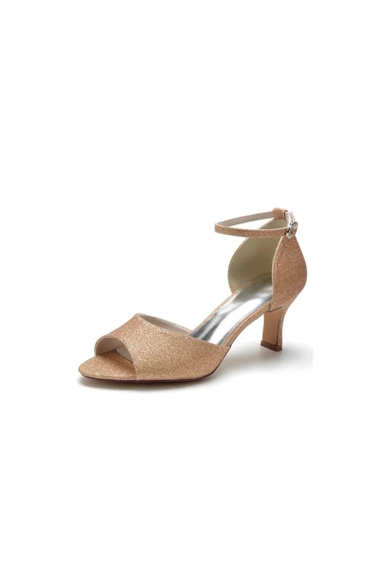 Glitter Crystal Peep Toe Chunky Heels