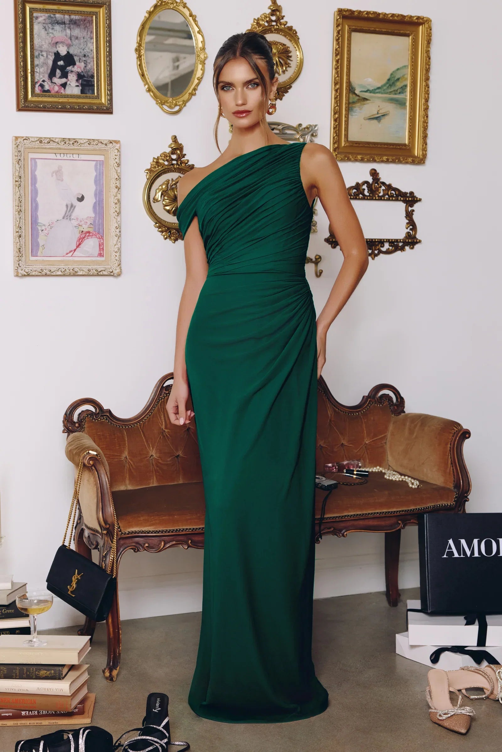 Melissa Gown One Shoulder Chiffon Dress