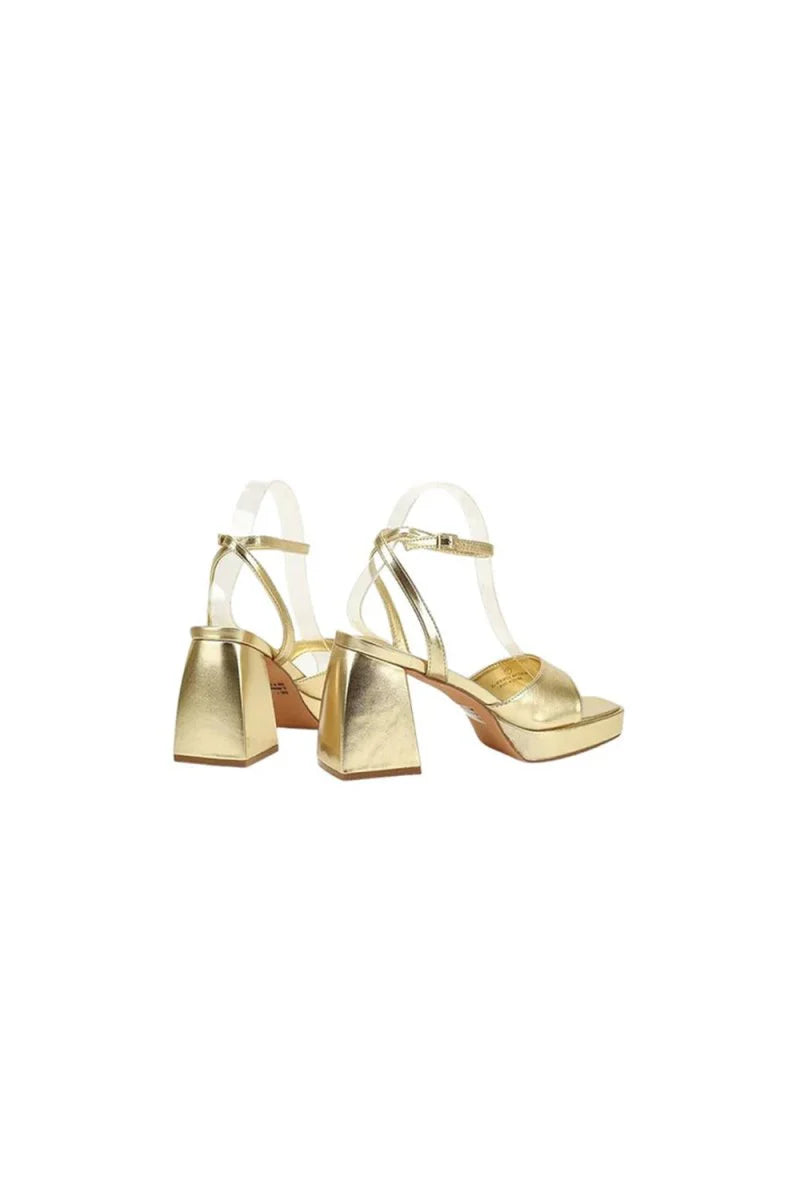 Gold Peep Toe Ankle Strap Chunky Heel Prom Shoes