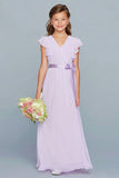 Lilac A Line V Neck Junior Bridesmaid Dress with Ruffles