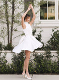 A Line Halter Sleeveless ShortMini Satin Wedding Dresses With Bow