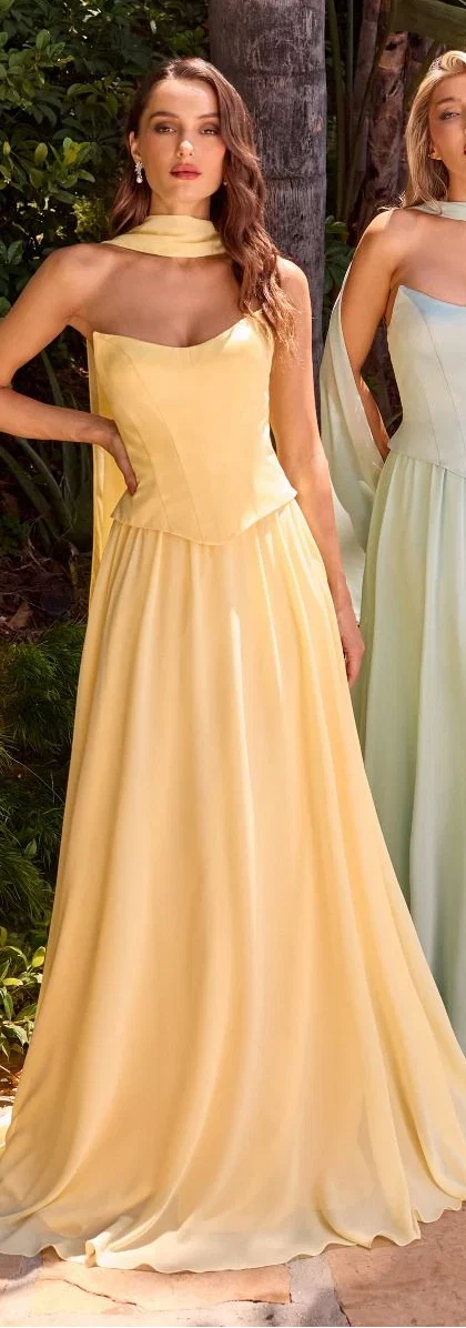 ISABELLA GOWN STRAPLESS CHIFFON DRESS WITH SCARF