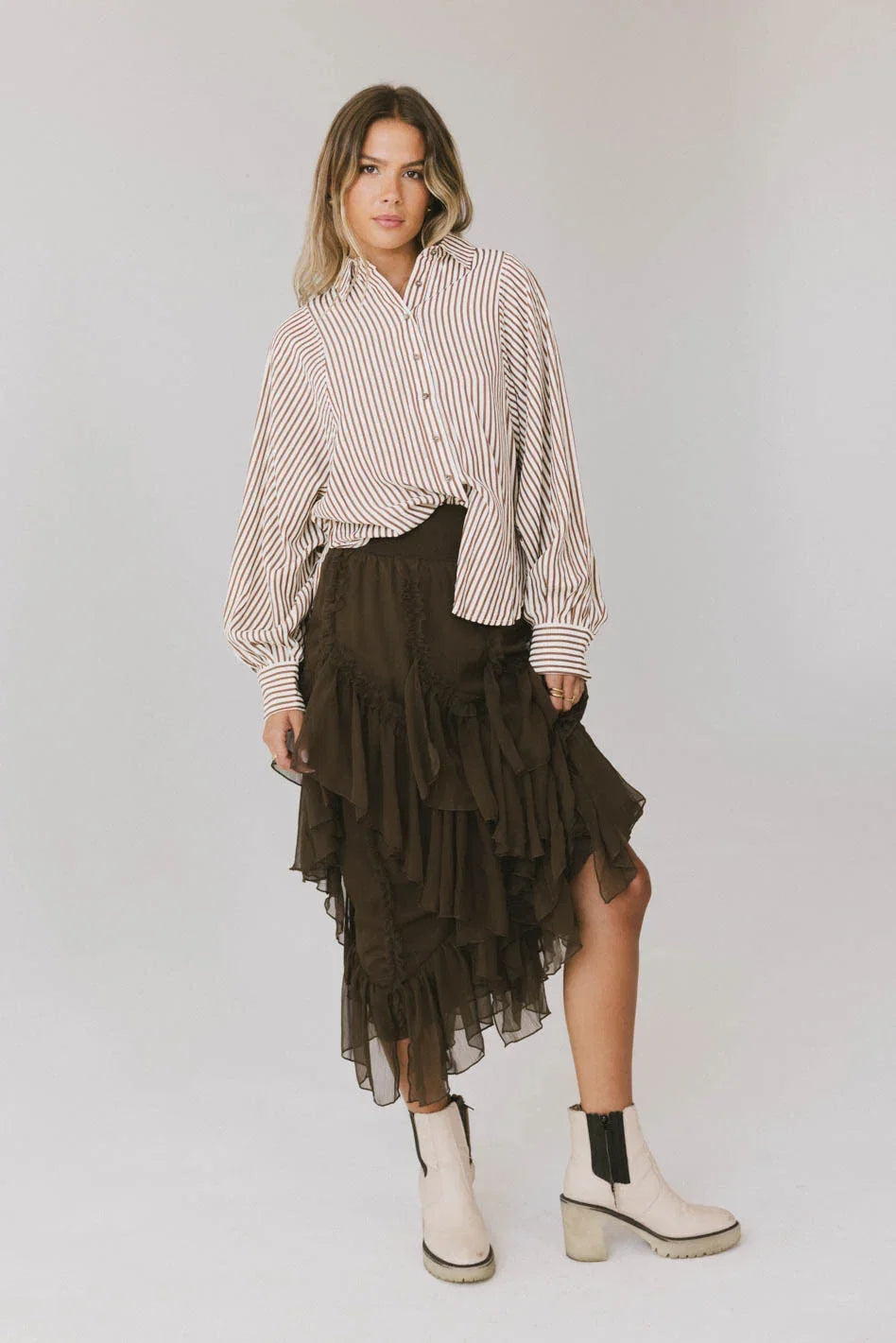 Emerson Ruffled Maxi Skirt in Brown FINAL SALE