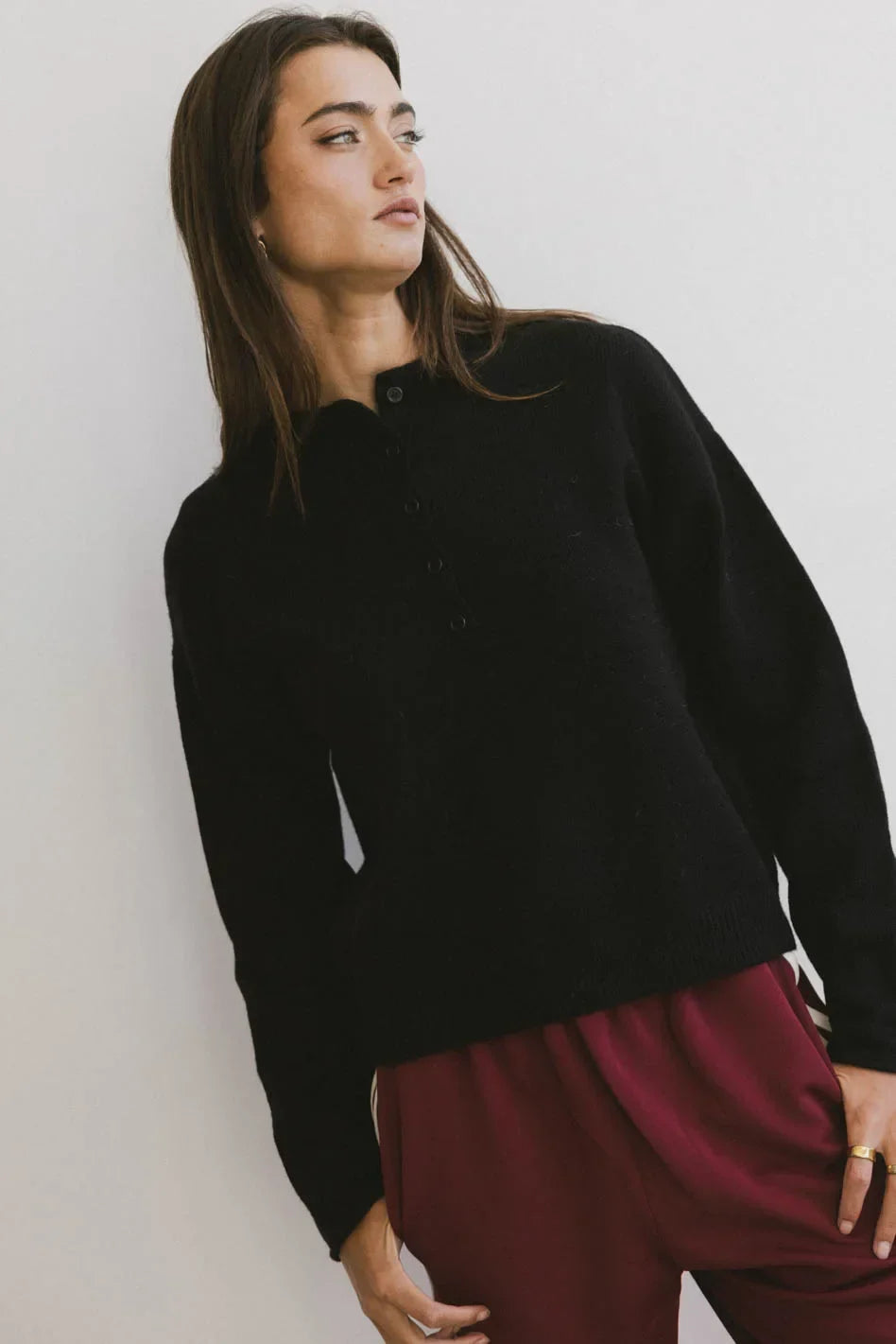 Meli Button Front Knit Sweater in Black FINAL SALE