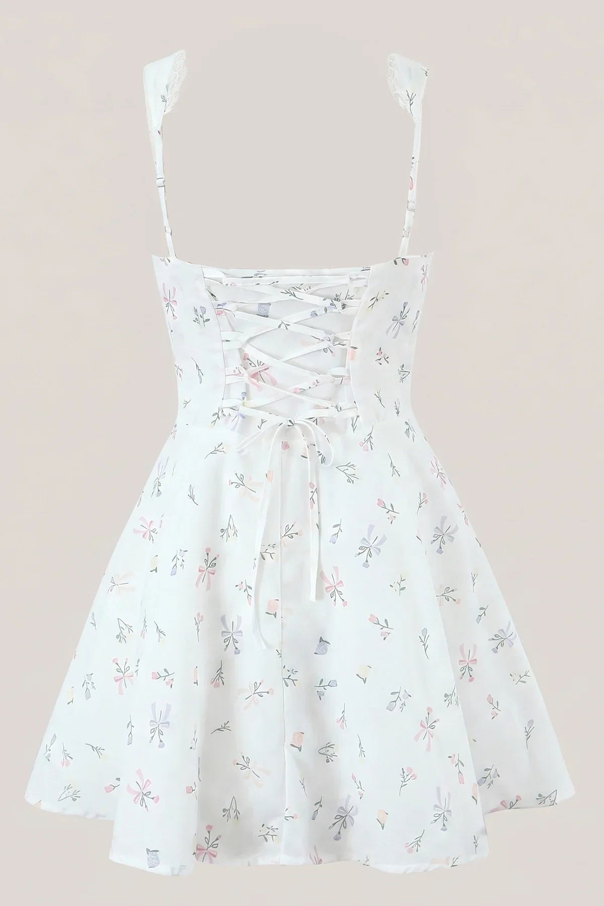 White Warm Rose Print Cotton Ruffled Mini Dress
