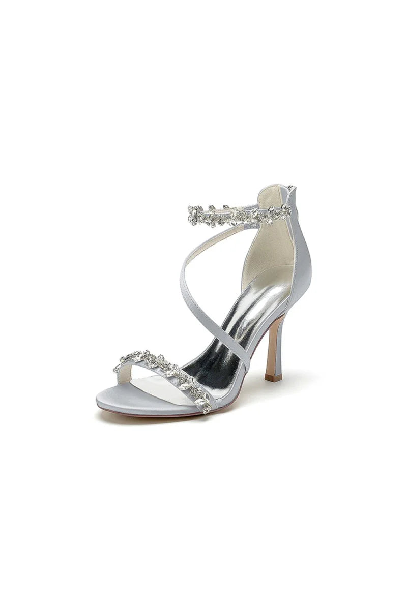White Elegant High Heels with Crystal and Silver Accents