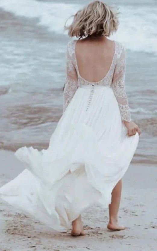 Casual Lace Bateau A Line Tulle Floor length Wedding Dress with Split Front and Pleats