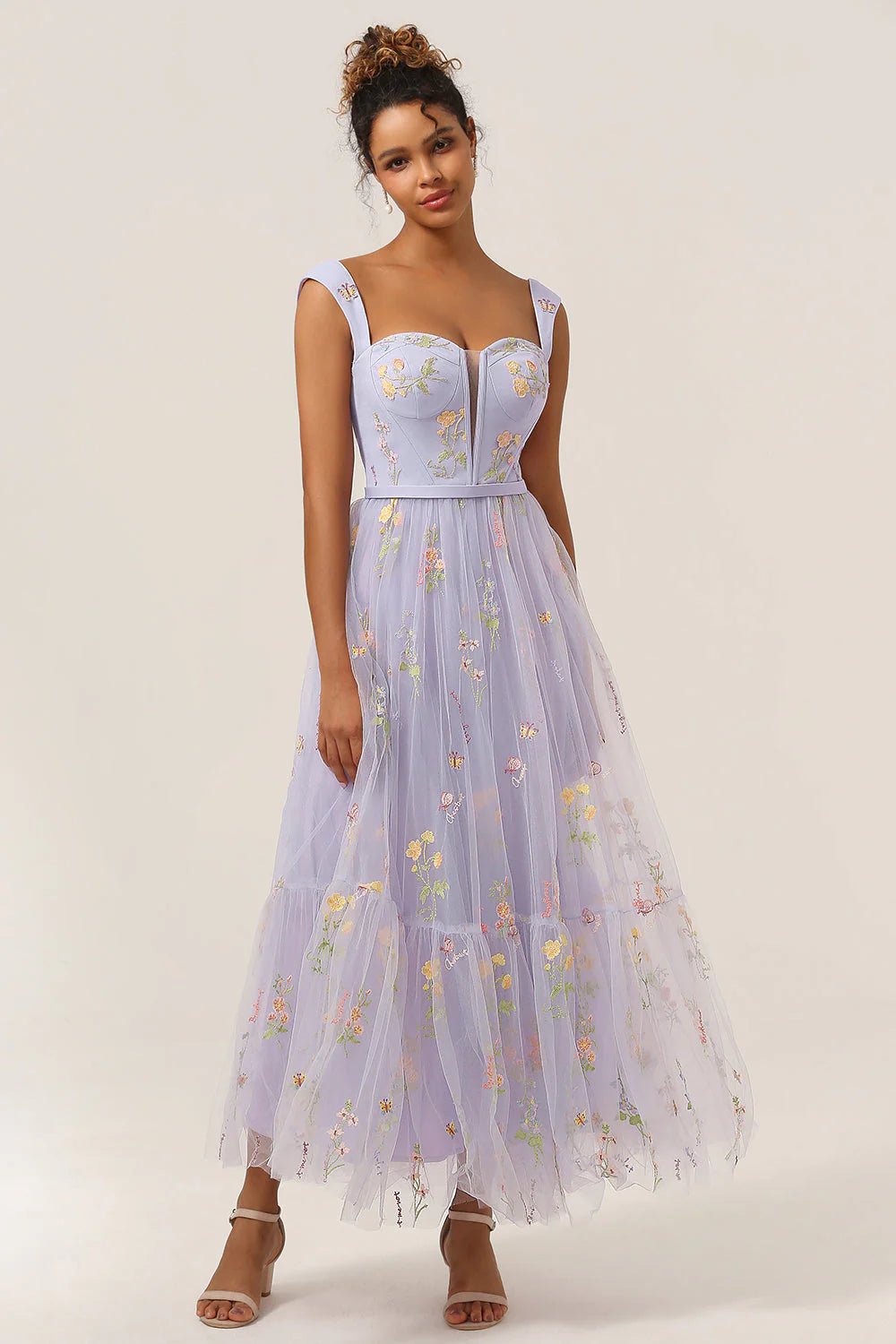 A Line Sweetheart Tea Length Party Dress with Embroidery