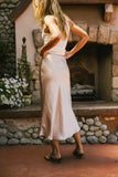 Lovinia Satin Midi Skirt in Champagne FINAL SALE