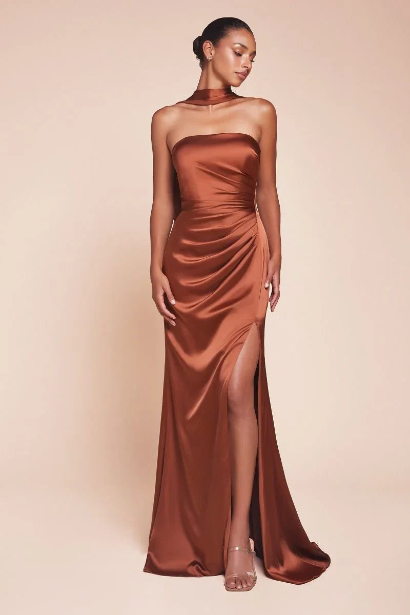 NICOLETTE GOWN STRAPLESS LUXE SATIN DRESS SCARF