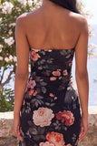 Black Strapless Floral High Low Wedding Guest Dress