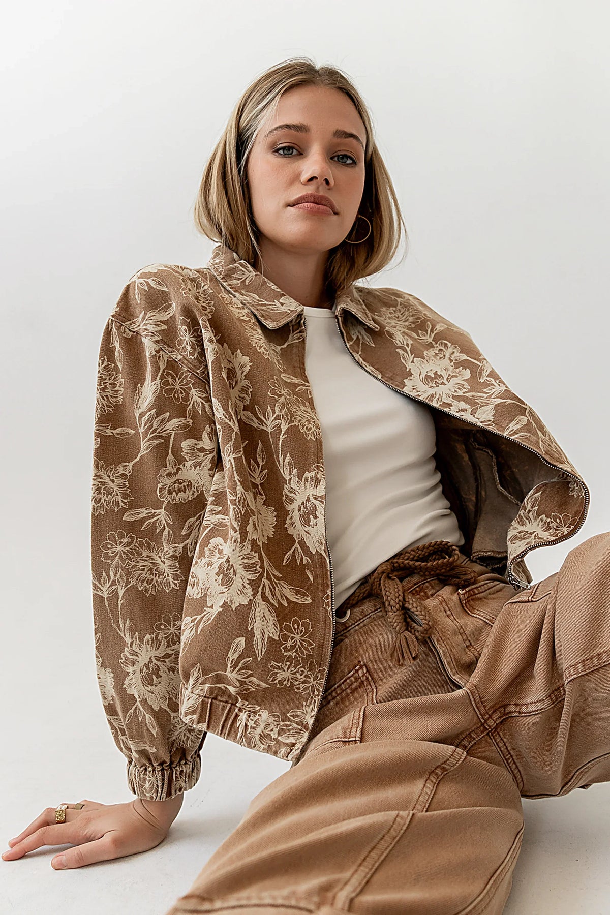 Kellie Floral Bomber Jacket in Camel FINAL SALE