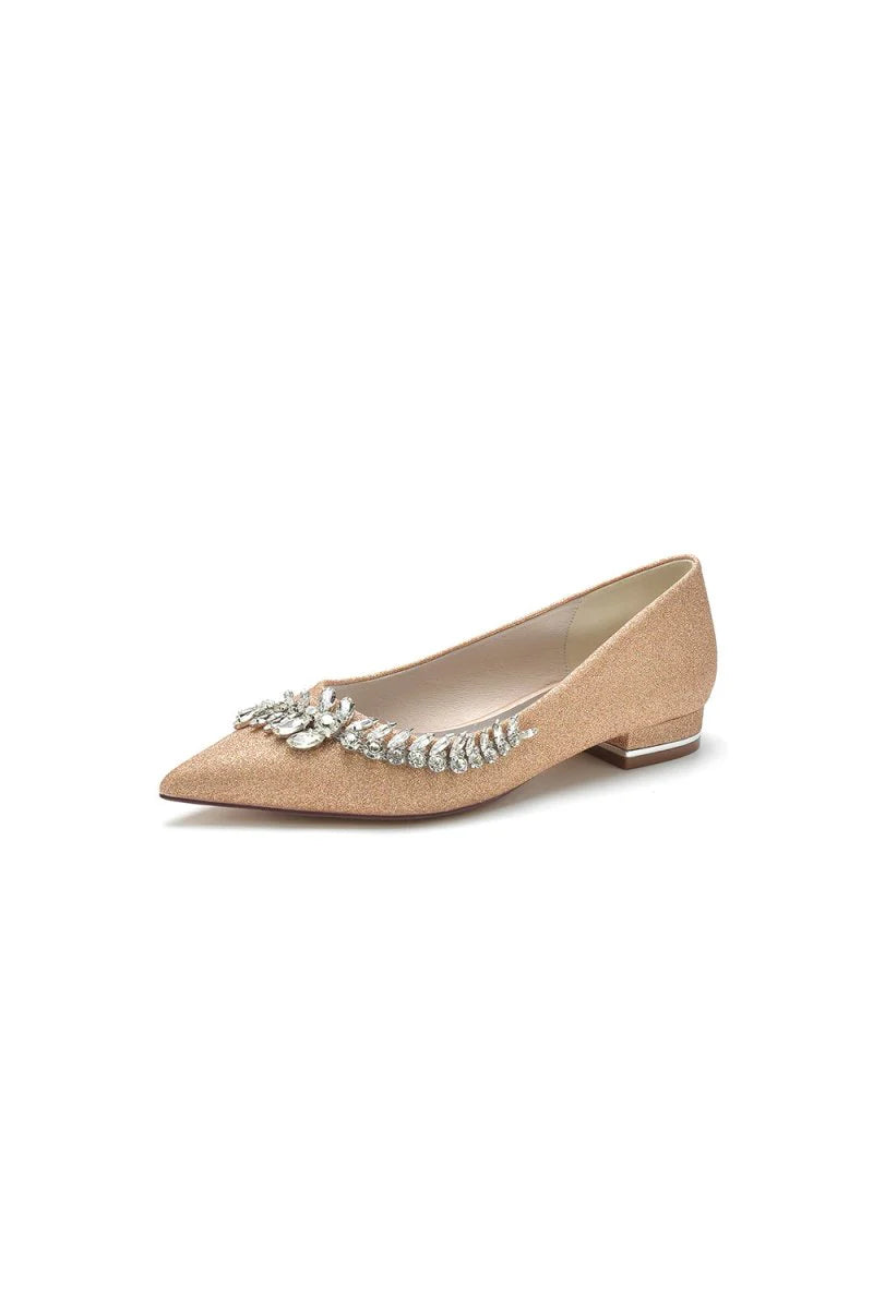 Glitter Pointed Toe Rhinestone Slip on Low Heels