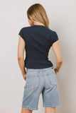 Rumi Button Front Blouse in Navy