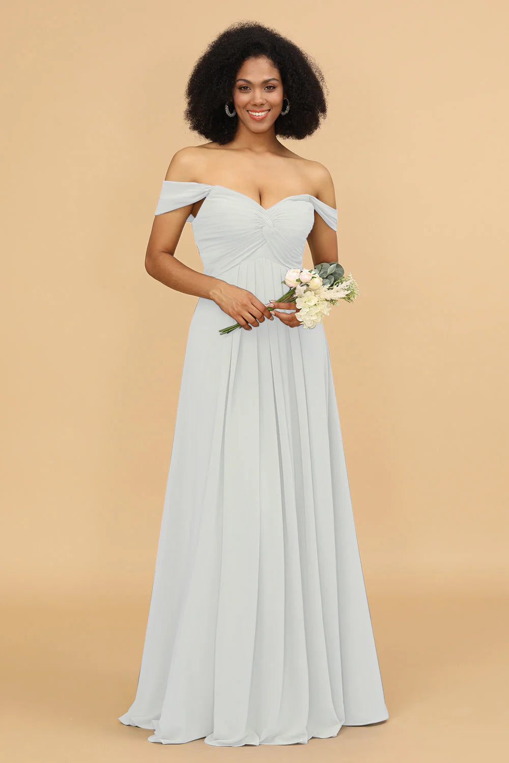 A Line Off the Shoulder Long Chiffon Bridesmaid Dress