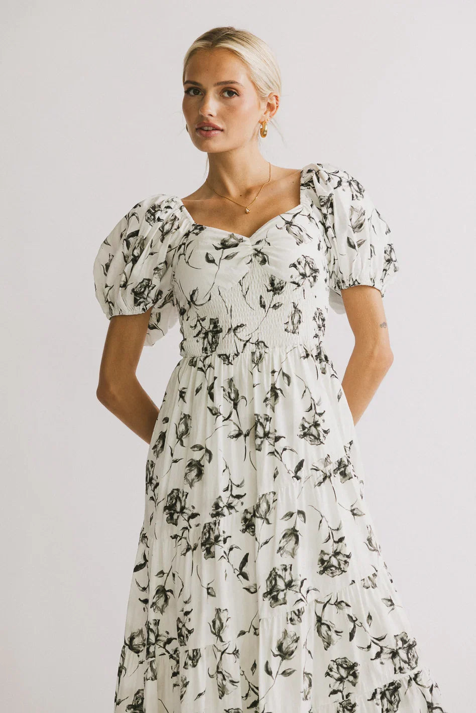 Robbie Floral Midi Dress in White FINAL SALE