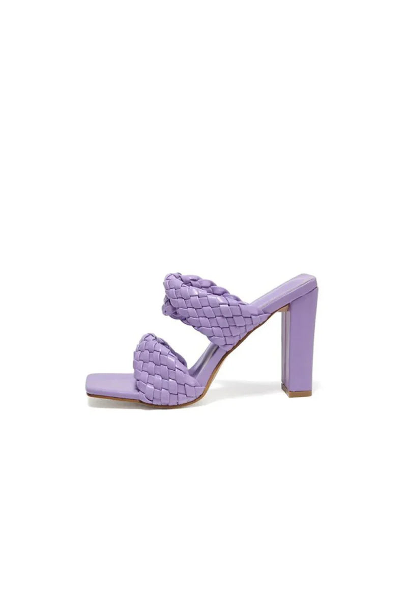 Lavender High Heels Woven Chunky Sandals