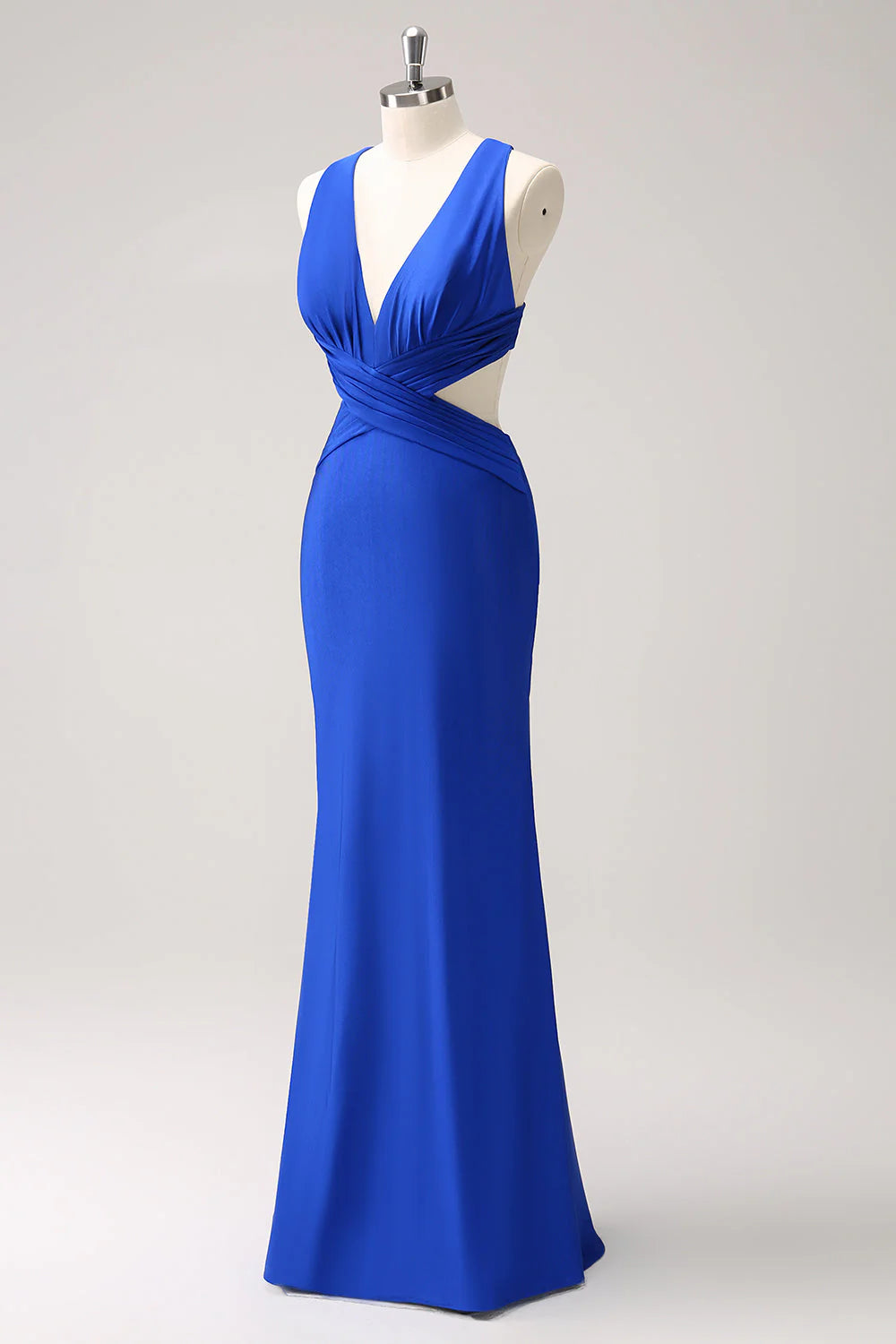 Royal Blue Mermaid Cut Out Ruched Backless Long Bridesmaid Dress