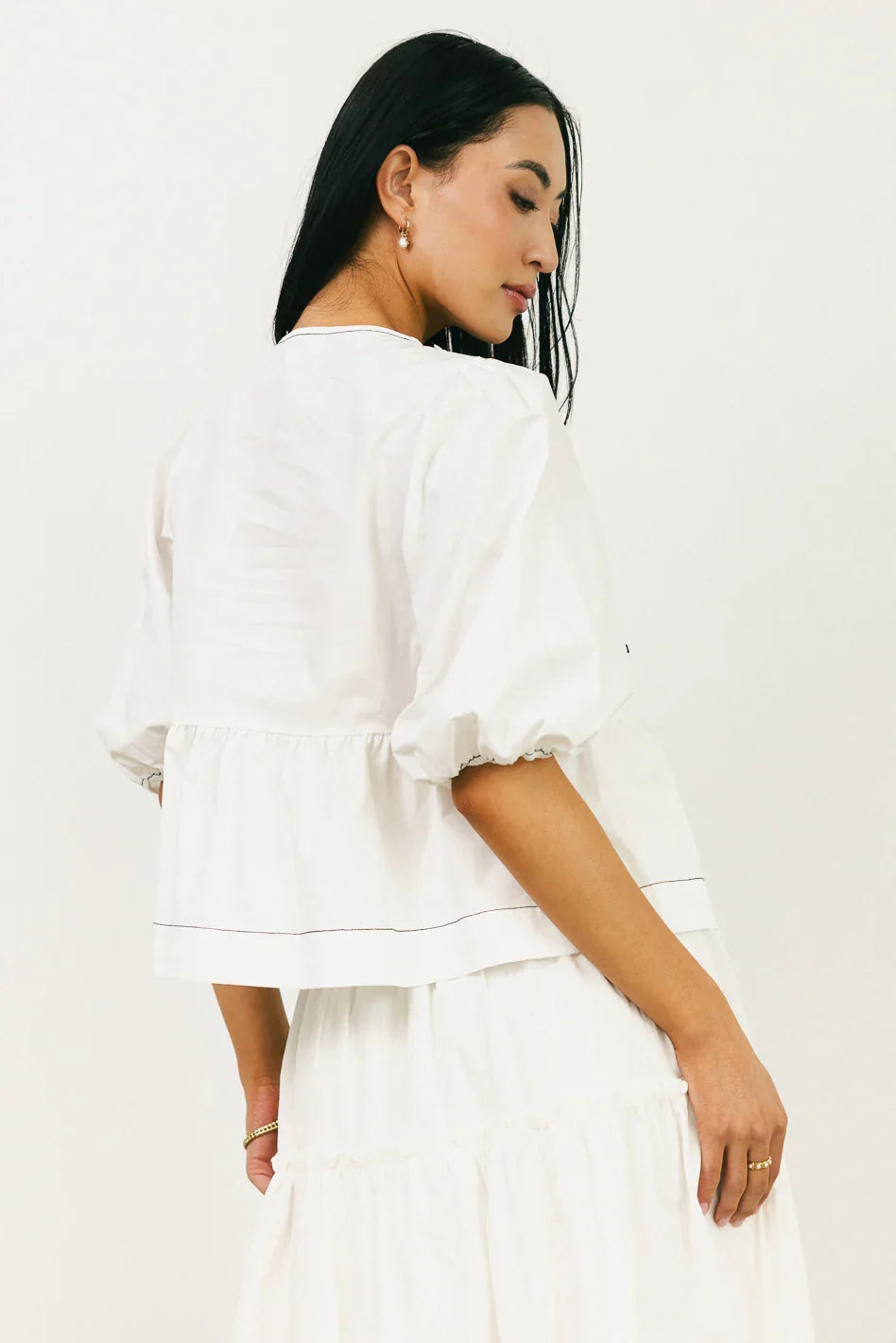 Elvie Peplum Tie Blouse in White FINAL SALE