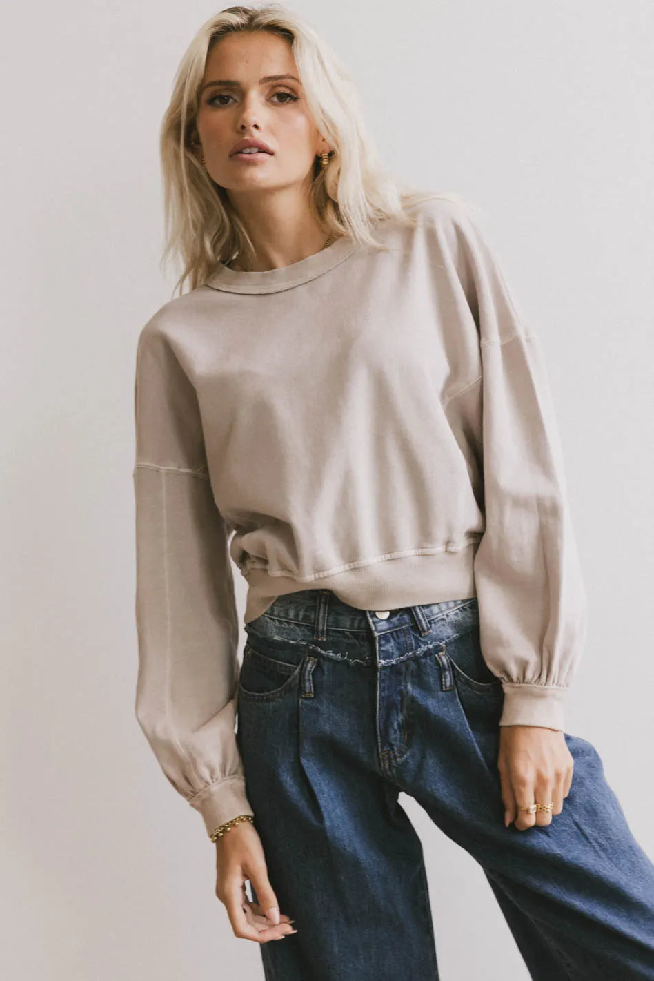 Sutton Exposed Seam Crewneck in Bone FINAL SALE