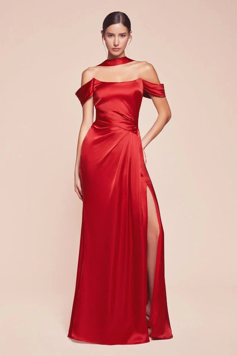 EMERSON GOWN OFF THE SHOULDER LUXE SATIN DRESS