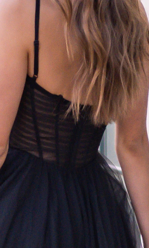 Yasmin Gown Black Tulle A line Dress With Pleated Bodice