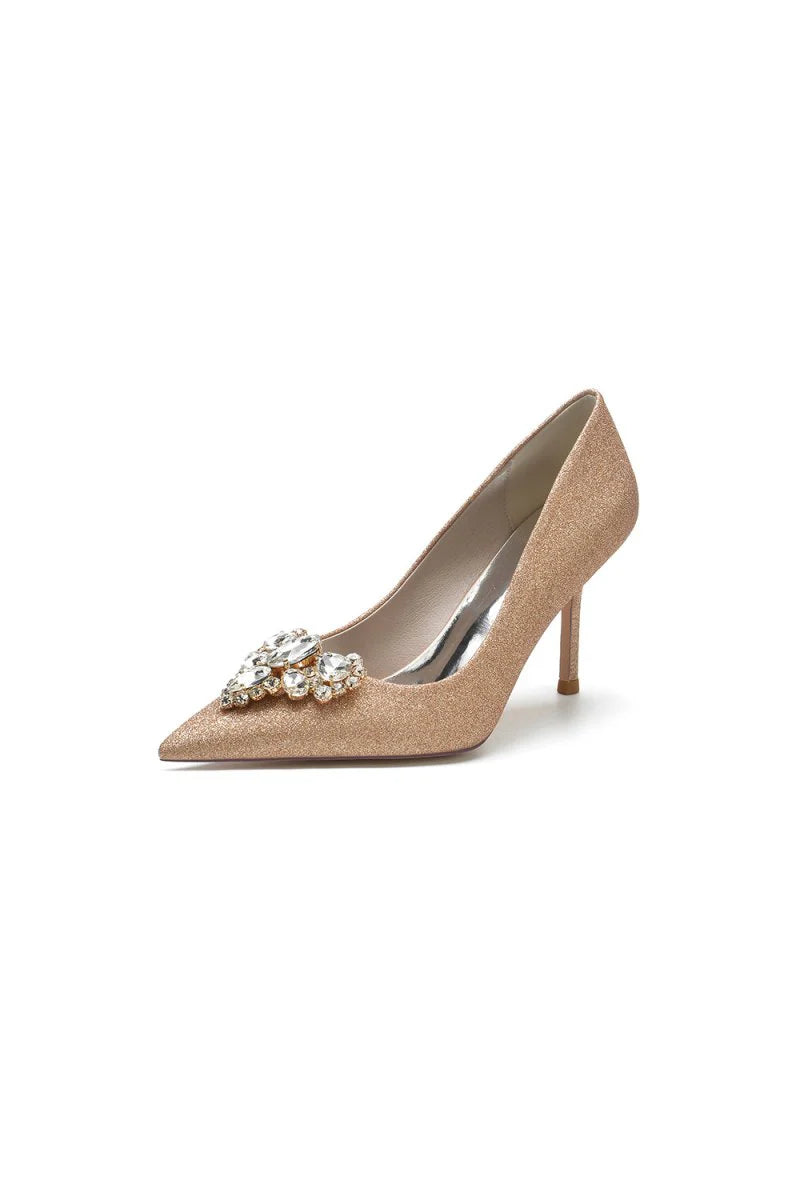 Stunning Pointed Toe Glitter High Heels With Rhinestone