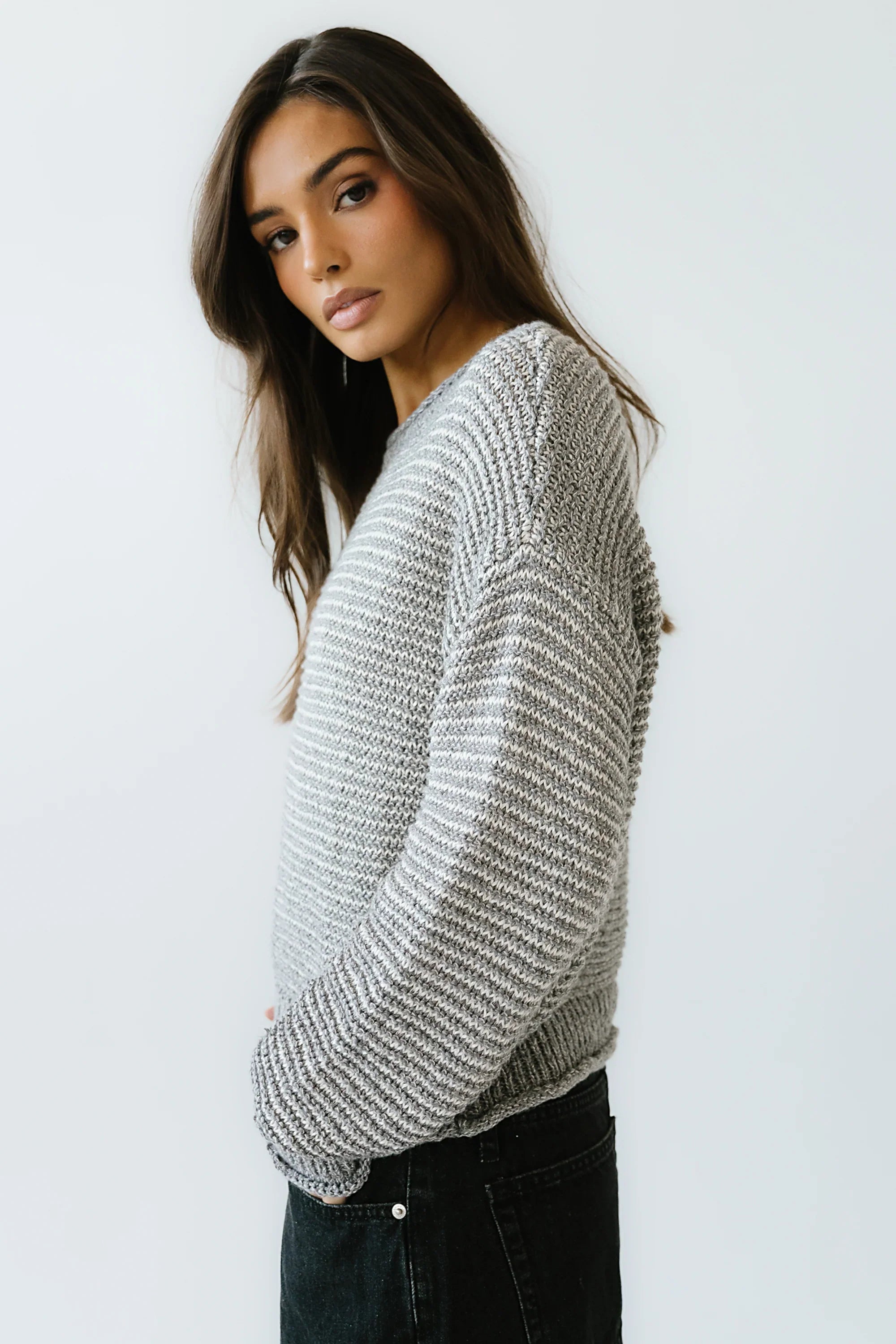 Tracey Striped Oversized Sweater in Grey FINAL SALE