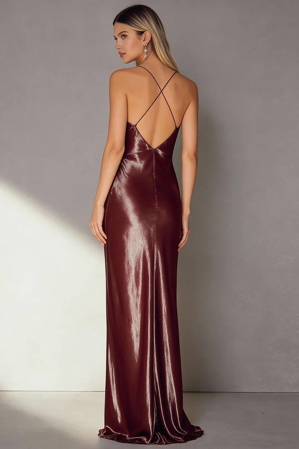 Coffee Mermaid Cut Out Satin Long Formal Dress
