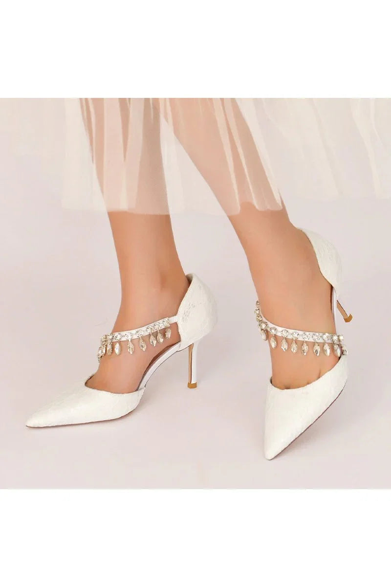 Pointed Toe Crystal Strap Heels