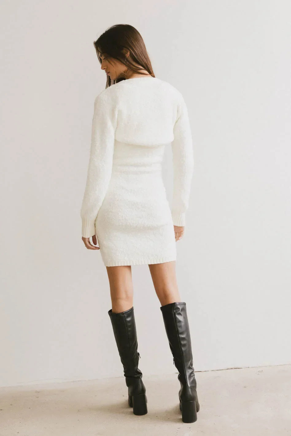 Vale Textured Knit Mini Dress in Cream FINAL SALE