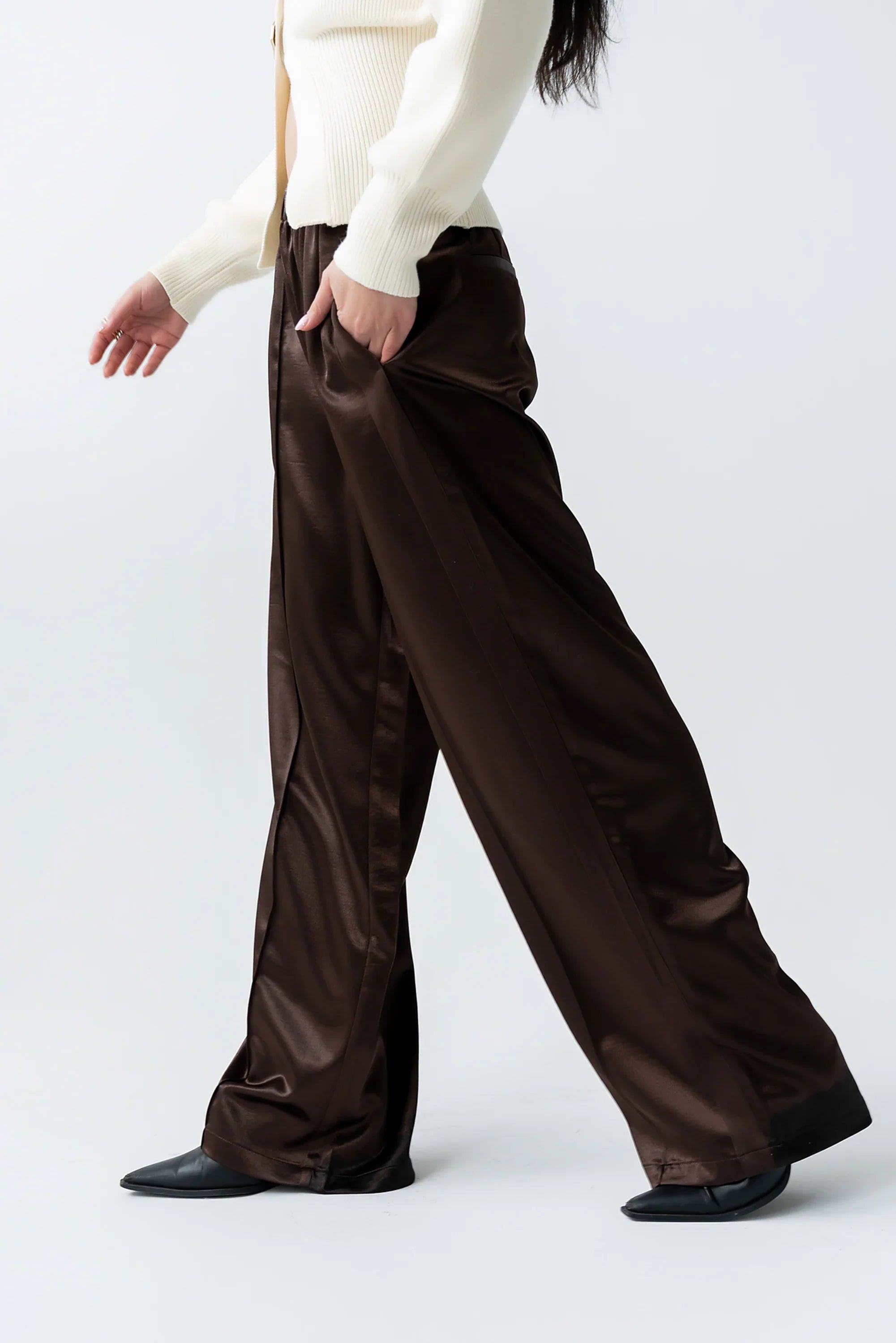 Gemma Satin Wide Leg Pants in Brown FINAL SALE