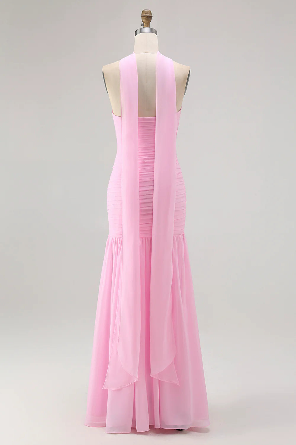 Pink Strapless Ruched Mermaid Long Bridesmaid Dress with Slit