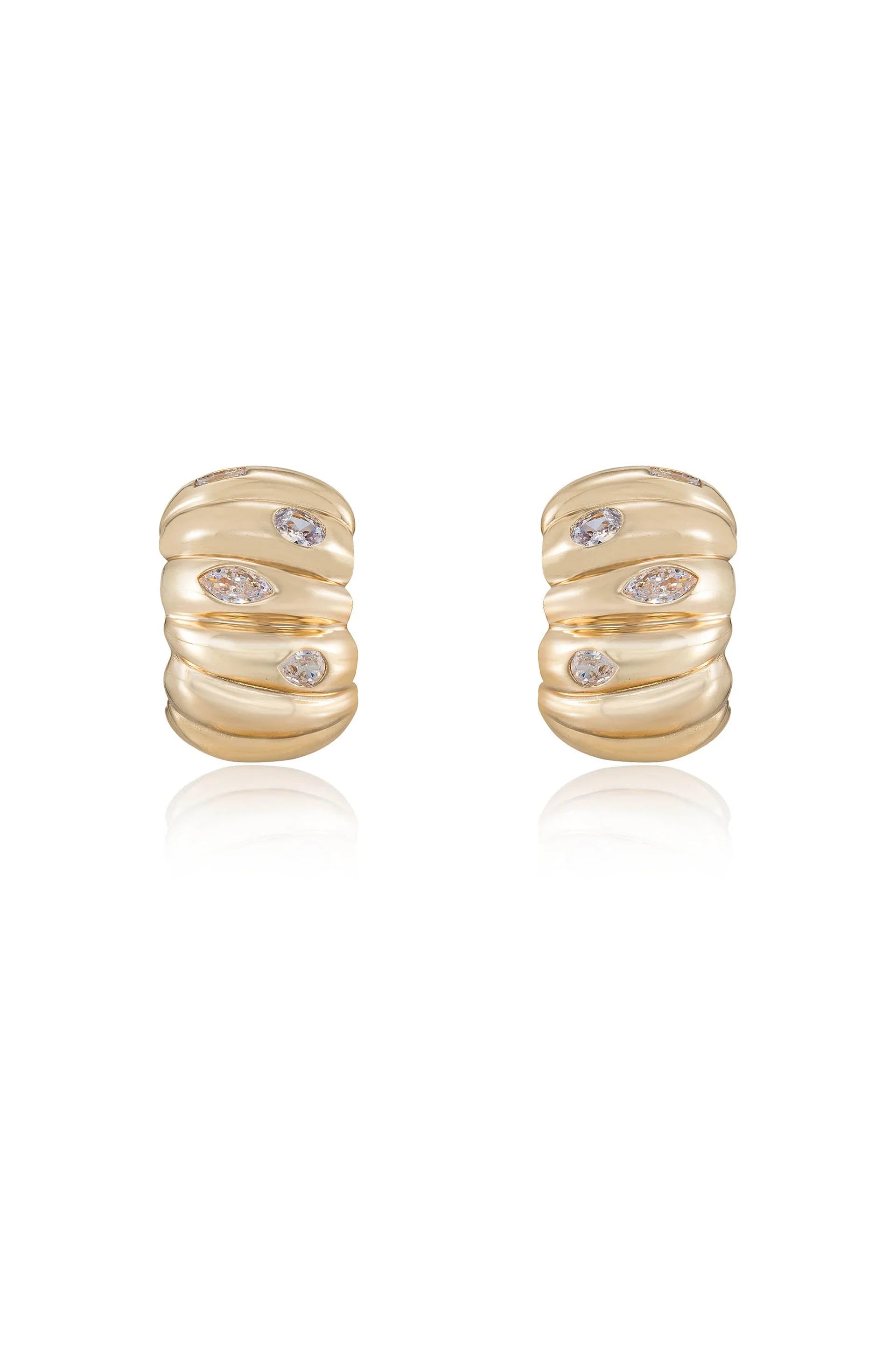 Bezel Crystal Crescent Huggie Hoops
