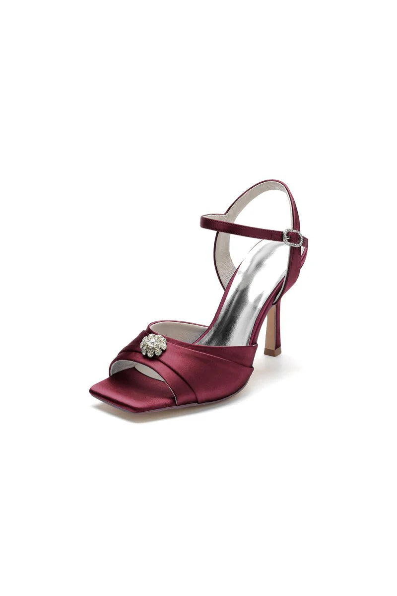 Crystal Flower Square Open Toe Cross Straps Chunky Heels