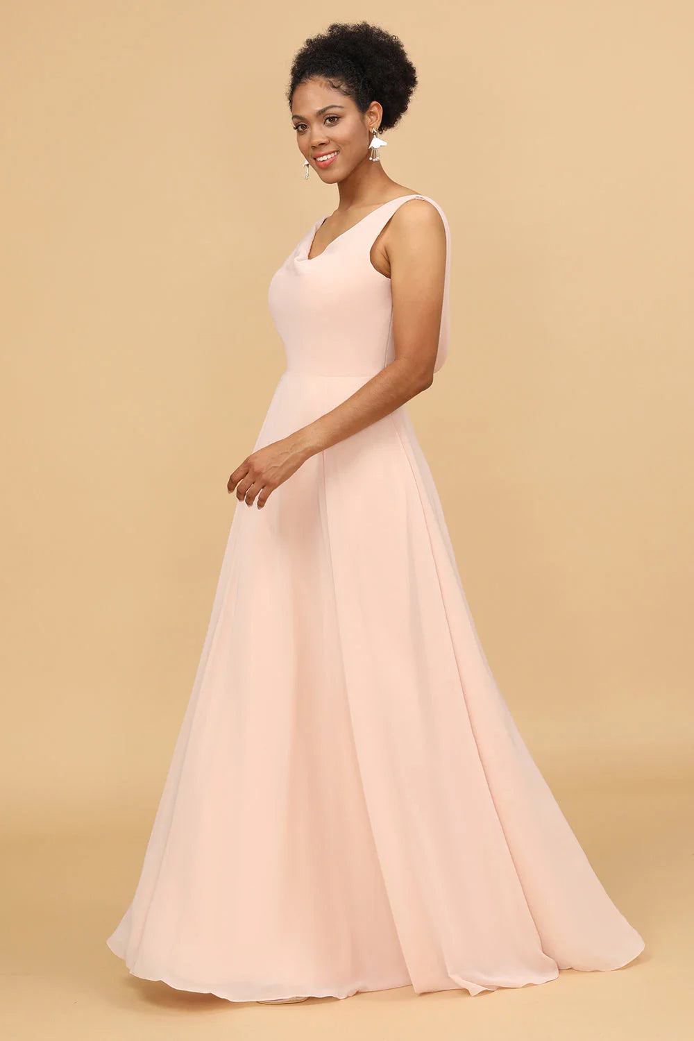 Blush A Line V Neck Chiffon Long Bridesmaid Dress