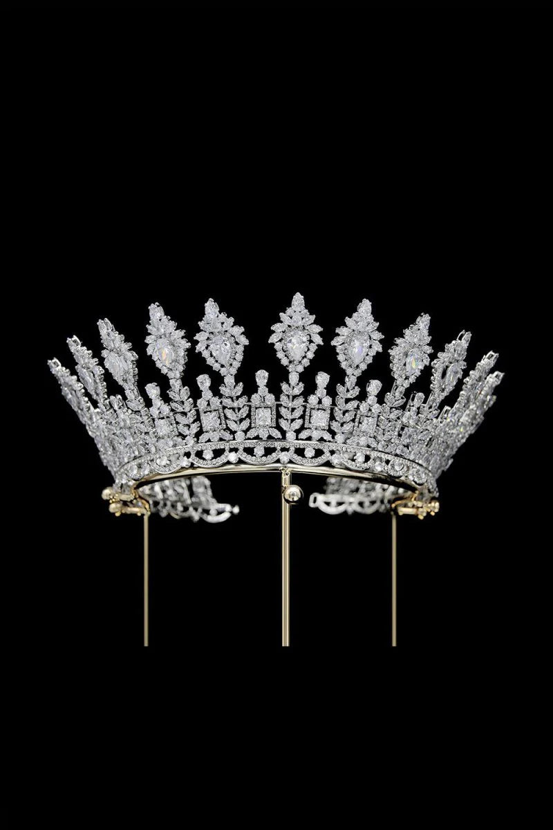 Silver Large 5A Cubic Zirconia Round Tiara