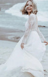 Casual Lace Bateau A Line Tulle Floor length Wedding Dress with Split Front and Pleats