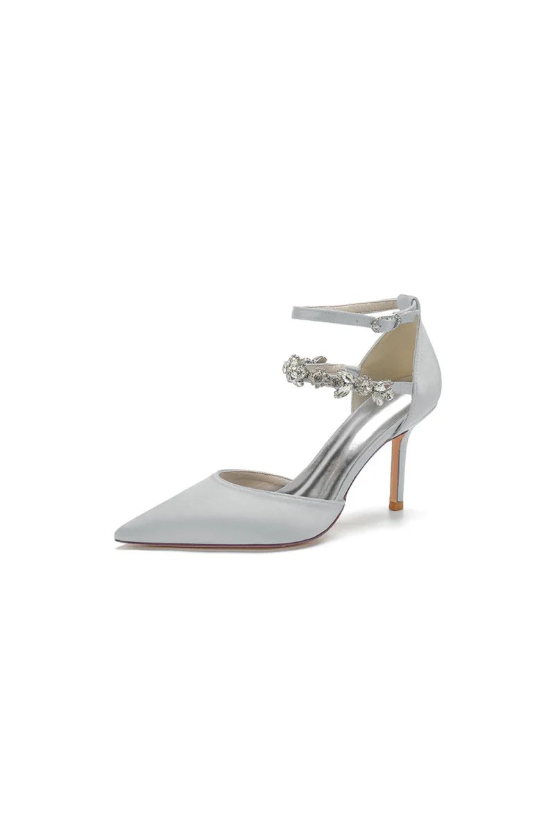 Pointed Toe Crystal Buckle Strap High Heels
