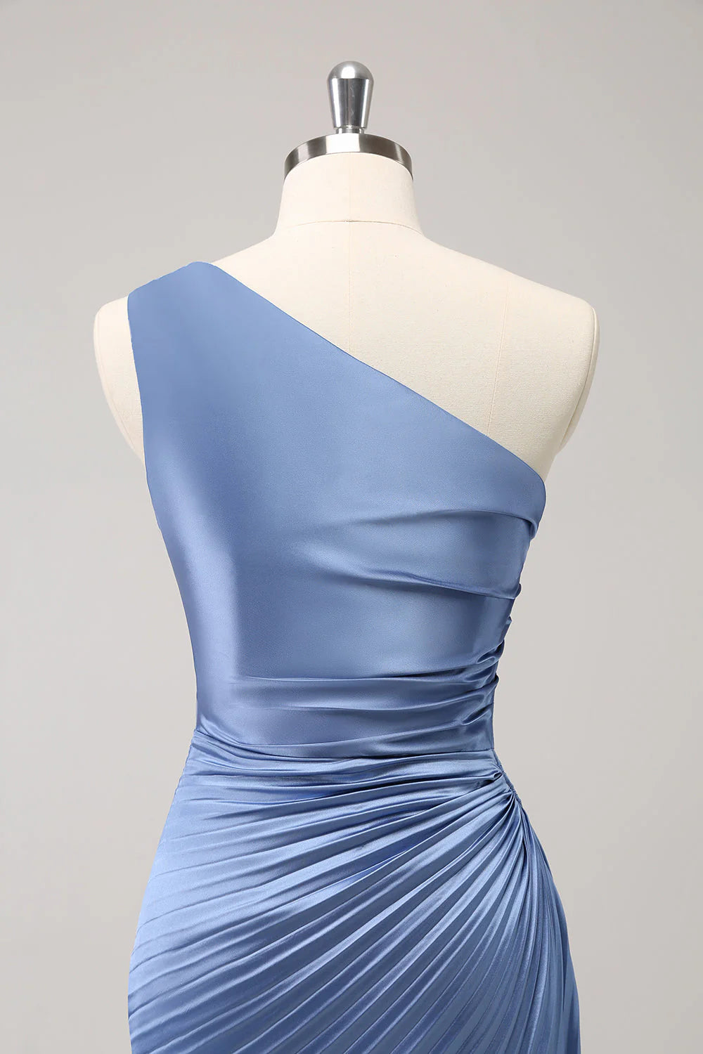 Blue Sheath One Shoulder Satin Keyhole Long Bridesmaid Dress