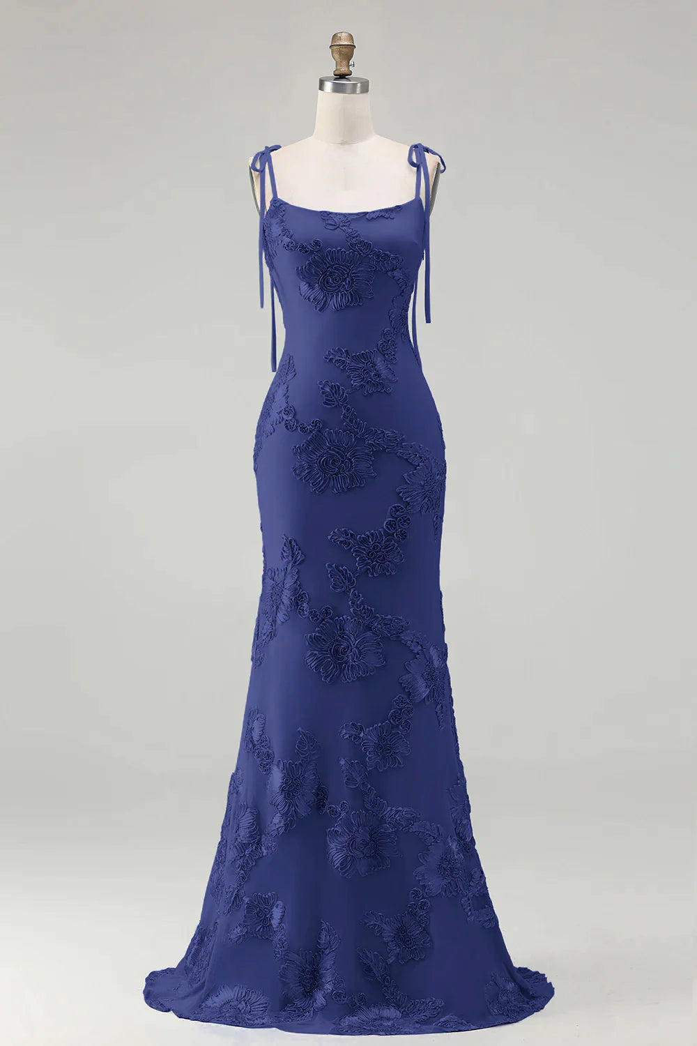 Light Blue Mermaid Spaghetti Straps Long Prom Dress with Appliques